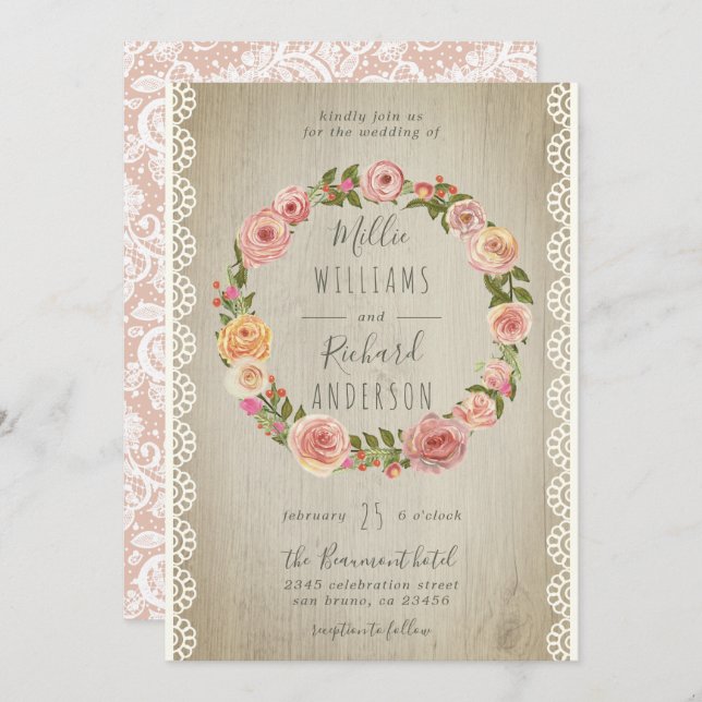 Convites Madeira Rústica, rendas ventianas e casamentos de  (Frente/Verso)
