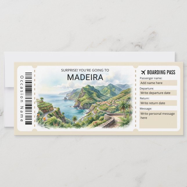 Convites Madeira Trip Boarding Pass Ticket (Frente)