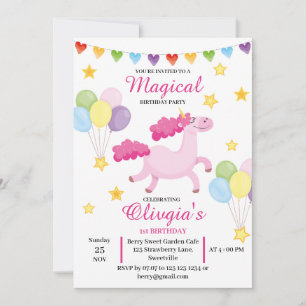Convites Madeireiros Primeiro Aniversário do Unicórnio Rosa