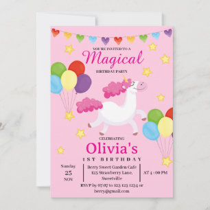 Convites Madeireiros Primeiro Aniversário do Unicórnio Rosa