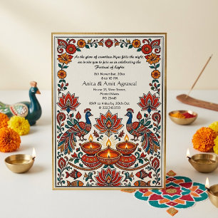 Convites Madhubani Pavões Festival das Luzes Deepak Lótus