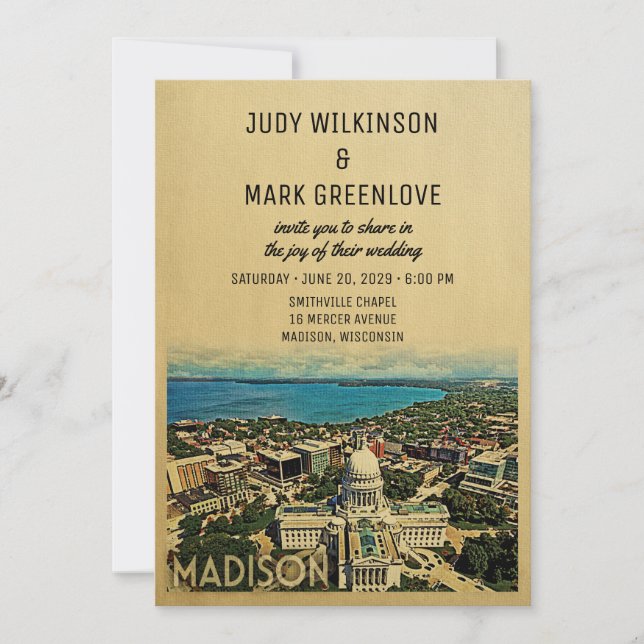 Convites Madison Wisconsin Wedding Invitation Vintage (Frente)