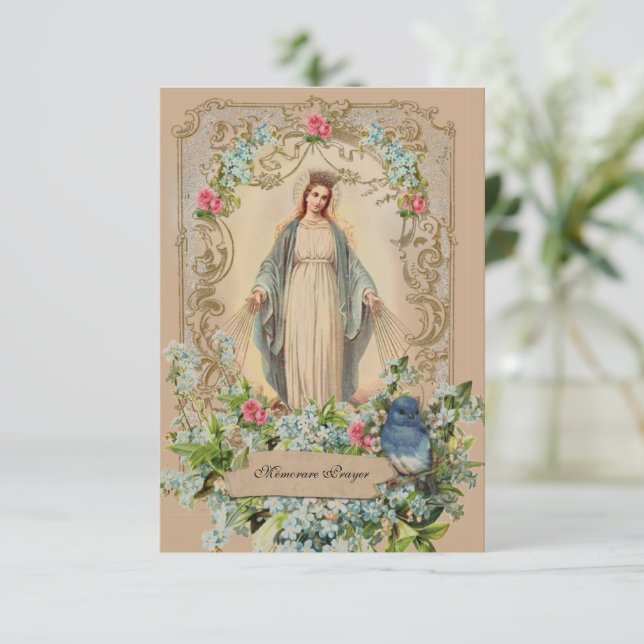 Convites Madre Católica Mary Memória Floral Oração (Em pé/Frente)