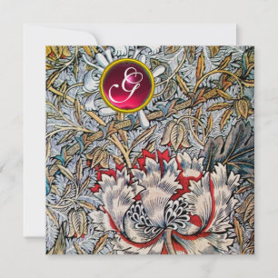 Convites MADRESSILVA Monograma Rubi Vermelho Metálico Doura