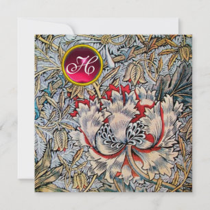 Convites MADRESSILVA Monograma Vermelho Rubi Dourado Metáli