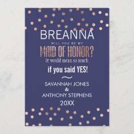 Convites Madrinha de casamento azul Marinho Bolinhas Dourad