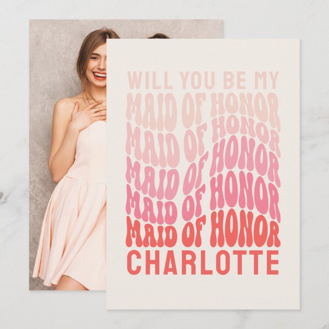 Convites Madrinha de casamento Cor-de-rosa moderna, retrato (Frente/Verso)