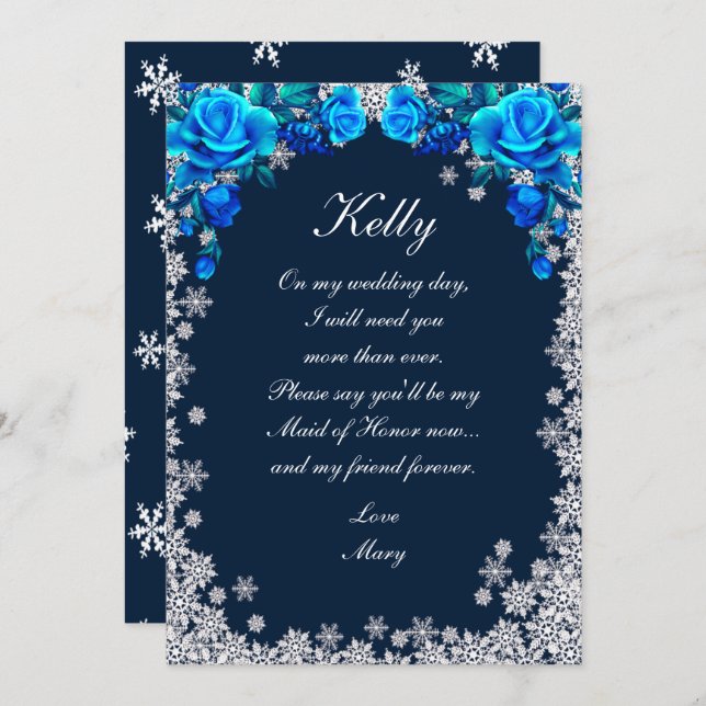 Convites Madrinha de casamento de Natal com Floco de Neve A (Frente/Verso)