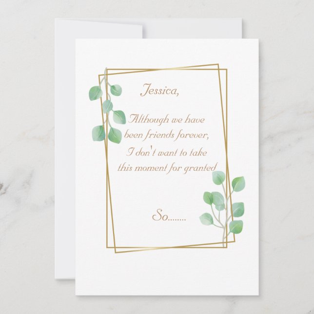 Convites Madrinha de casamento Dourada ou placa de proposta (Frente)