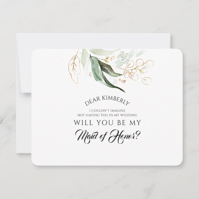 Convites Madrinha de casamento Dourada Verde / Proposta de  (Frente)