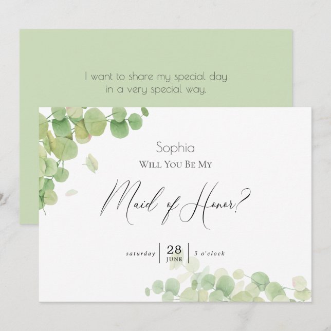 Convites Madrinha de casamento Eucalyptus Moderna em Spring (Frente/Verso)