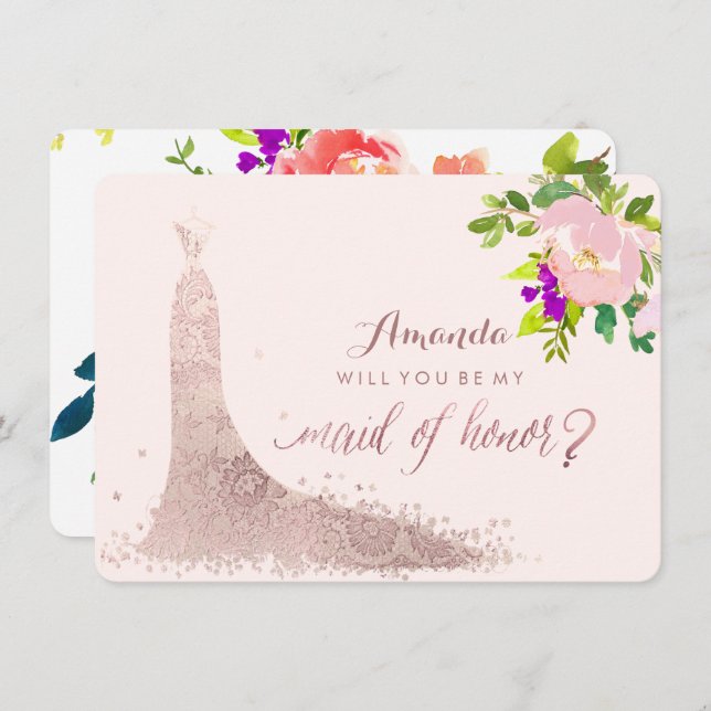 Convites Madrinha de casamento PixDezines/Floral/Aquarela/P (Frente/Verso)