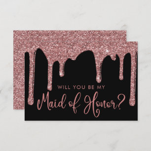 Convites Madrinha de casamento preto de Glitter Dourado