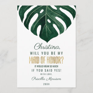 Convites Madrinha de casamento tropical moderna do ouro do