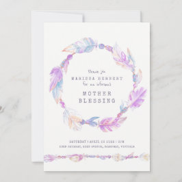 Convites Mãe abençoando pena e miçanga arte roxa