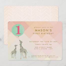 CONVITES MÃE & BABY GIRAFFE & BALLOON | ANIVERSÁRIO