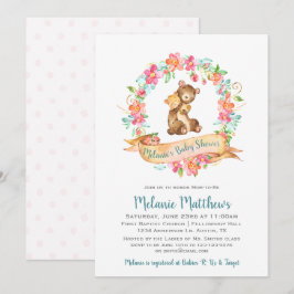 Convites Mãe Bear Bear Watercolor Chá de fraldas Floral