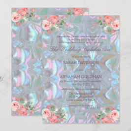 Convites Mãe da Pérola Iridescente Elegante Casamento
