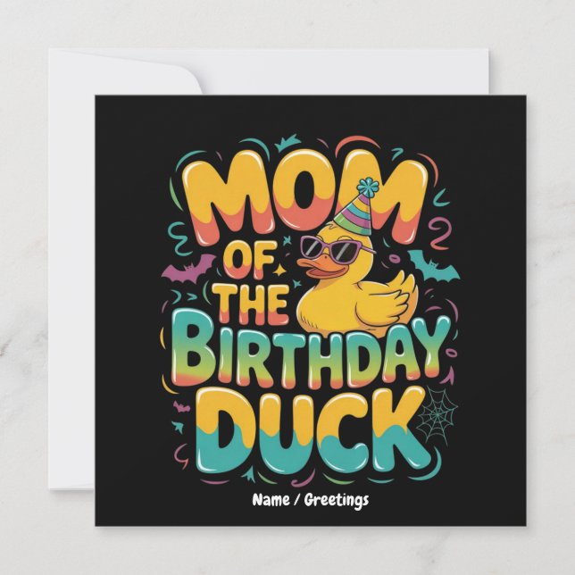 Convites Mãe Da Rapariga De Aniversário Do Pato De Borracha (Frente)