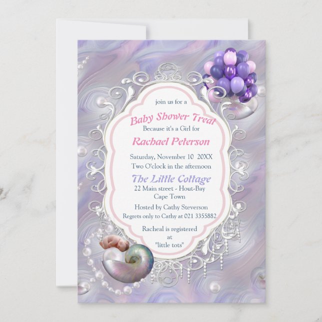 Convites Mãe das Pérolas dando à luz uma Menina (Frente)