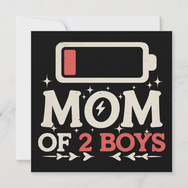 Convites Mãe de 2 Meninos Bateria Baixa Funny Dia das Mães (Frente)