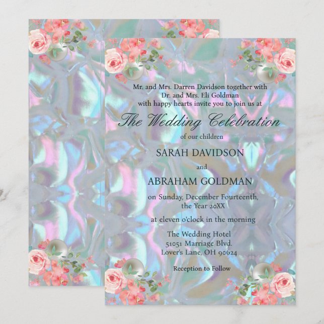 Convites Mãe de Pearl Iridescente Casamento Elegante Invita (Frente/Verso)