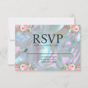 Convites Mãe de Pérola Iridescente Elegante RSVP de Casamen