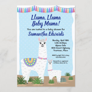 Convites Mãe Llama e Chá de fraldas Bolinhas Azul Bebê