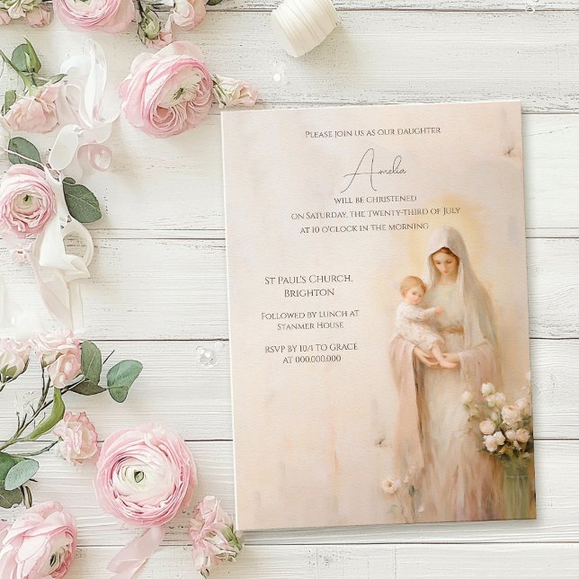 Convites Mãe Mary com batismo bebê (Criador carregado)