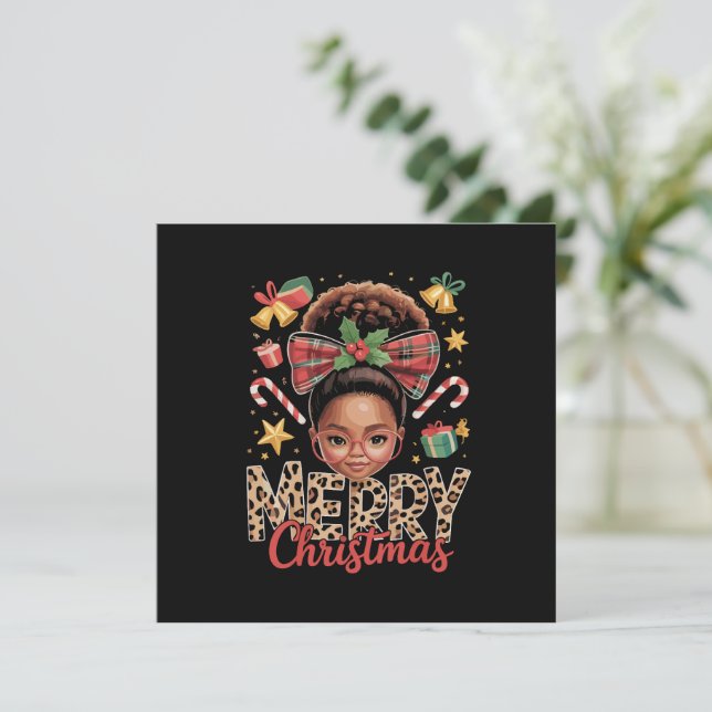 Convites Mãe negra americana de Natal com coque desarrumado (Em pé/Frente)