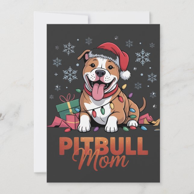 Convites Mãe Pitbull Natal Chapéu de Papai Noel Pitbull Cac (Frente)