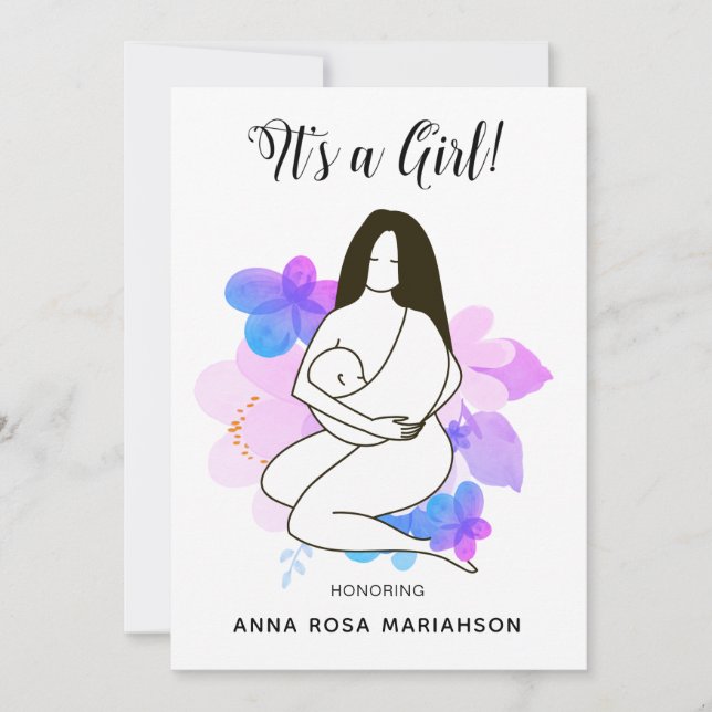 Convites *~* Mãe segurando bebê Chá de fraldas Floral (Frente)