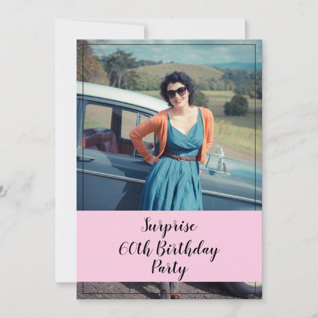 Convites Mãe Watercolor Floral Surpresa Foto 60º Aniversári (Frente)