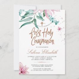Convites Magalhães cor-de-rosa sagrada primeira comunhão