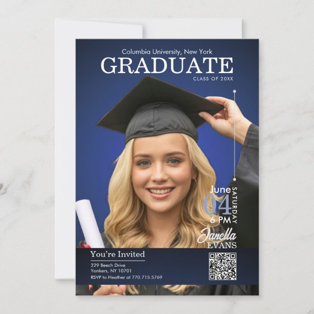 Convites Magazine Cover Graduation Blue (Frente)