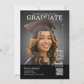 Convites Magazine Cover Graduation Cap down Black