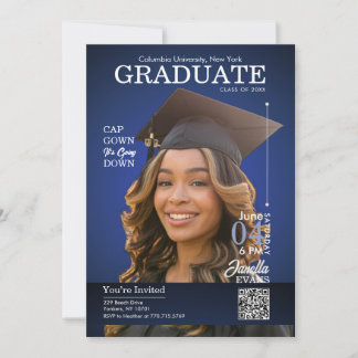 Convites Magazine Cover Graduation Cap Down Blue