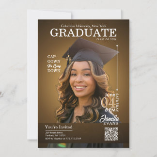 Convites Magazine Cover Graduation Cap Gown Gold