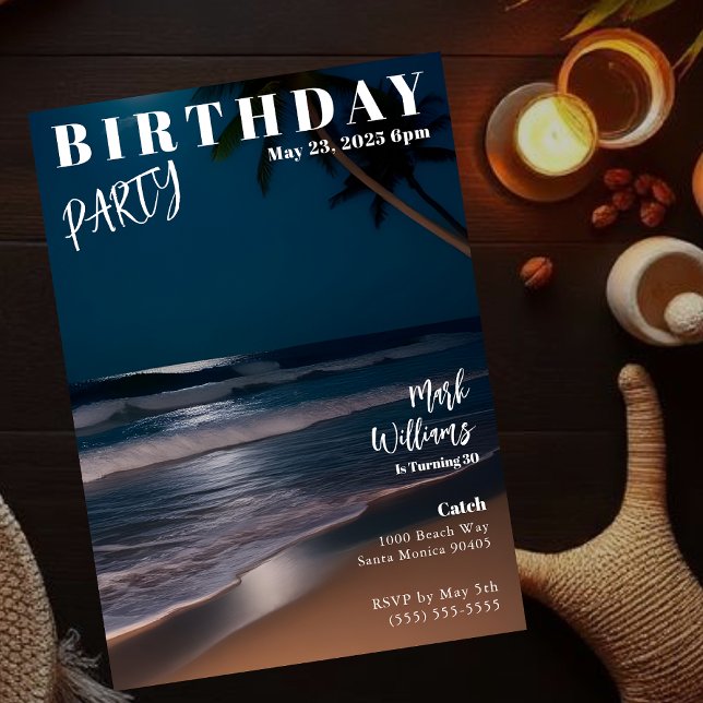 Convites Magazine Cover Moonlight Beach Birthday (Magazine Cover Moonlight Beach Birthday Invitation)