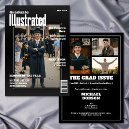 Convites Magazine Four Photo Black Graduation Announcement