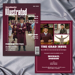 Convites Magazine Four Photo Maroon Graduation Announcement