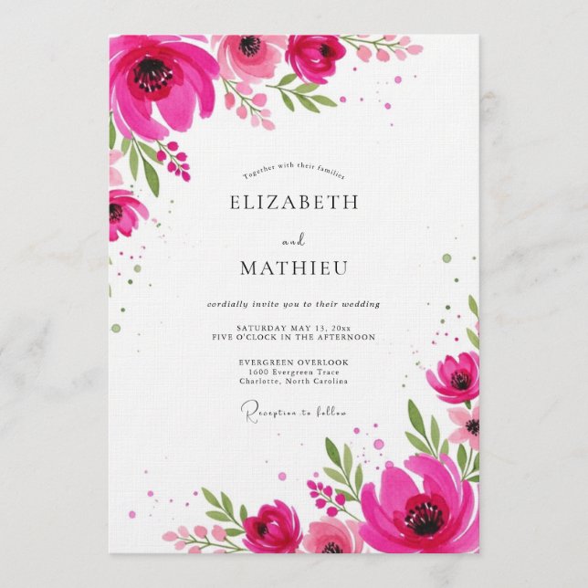 Convites Magenta Artistic Floral Wedding (Frente)