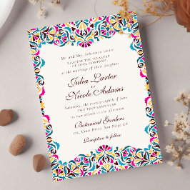 Convites Magenta Azul Amarelo Caprichoso Floral Casamento