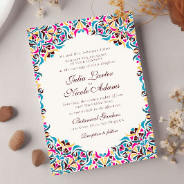 Convites Magenta Azul Amarelo Caprichoso Floral Casamento