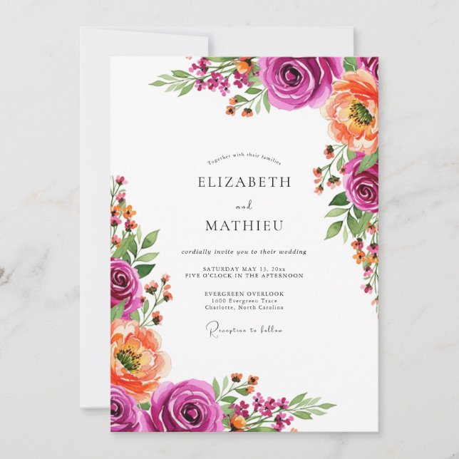 Convites Magenta Bloom Botanical Wedding (Frente)