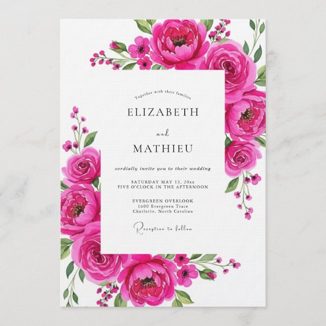 Convites Magenta Bloom Flourish Wedding (Frente)