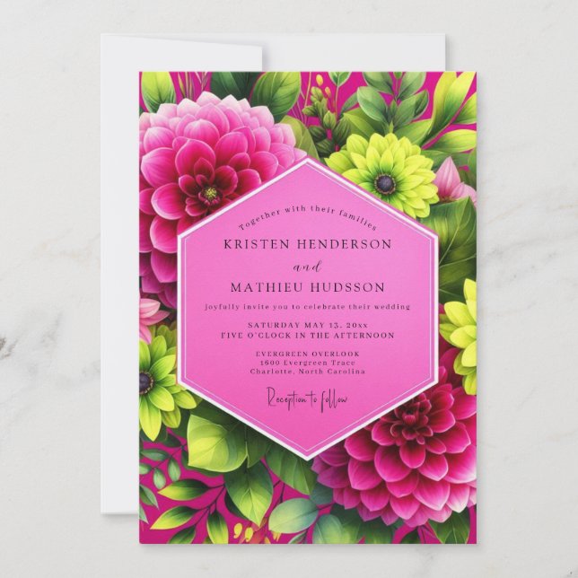 Convites Magenta Dahlia Bloom Wedding (Frente)