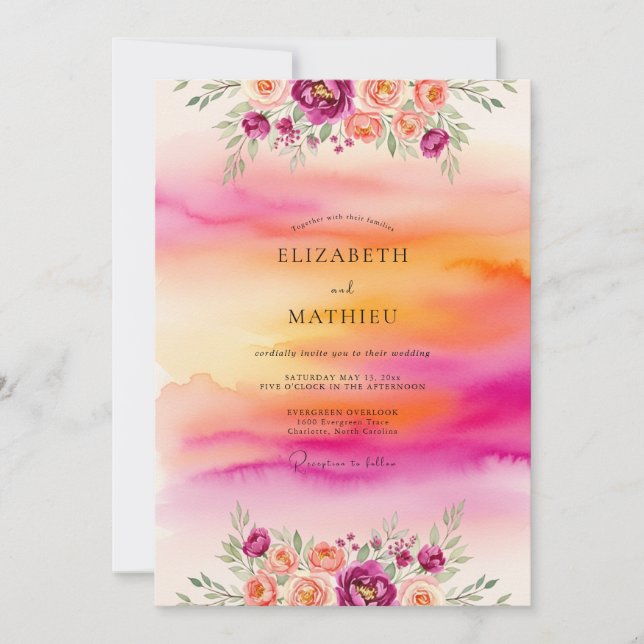 Convites Magenta Dazzling Tropical Sunset Wedding (Frente)