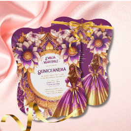Convites Magenta Dourada Quinceañera Dress Princesa Sweet16