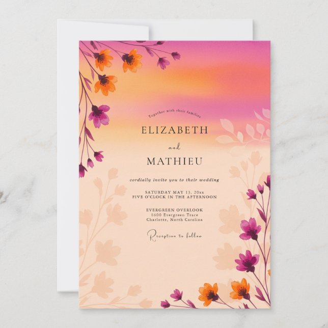Convites Magenta Dreamy Sunset Wedding (Frente)